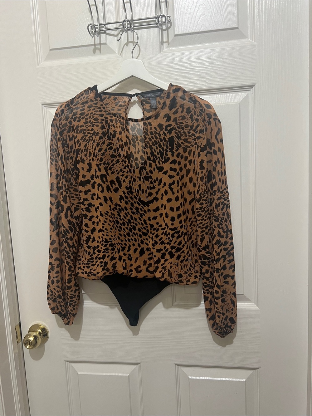 Banana Republic Brown and Black Leopard-Print Long-Sleeve Bodysuit Top